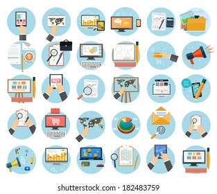 Web Design Objects, Business, Office And Marketing Items Icons.