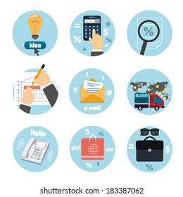 Web design objects, business, office and marketing items icons.