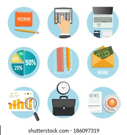 Web design objects, business, office and marketing items icons.