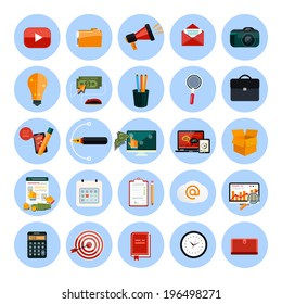 Web design objects, business, office and marketing items icons.