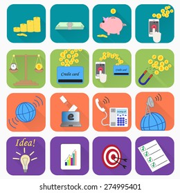Web design objects, business, office and marketing items icons.