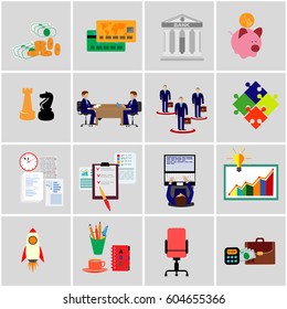 Web design objects, business, office and marketing items icons.