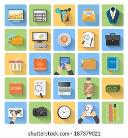 Web design objects, delivery, business, office and marketing items icons.