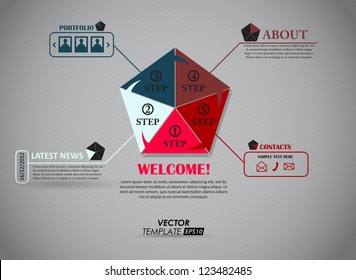 Web design. One two three four five - steps of progress. Vector template.