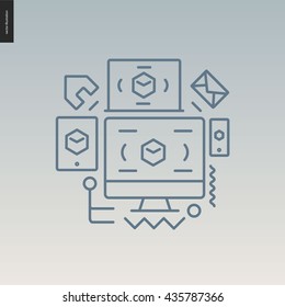 Icono de diseño web delineado - icono de vector plano contemporáneo del desarrollo de diseño web para sitio web de estudio de diseño