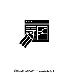 Web design page black icon concept. Web design page flat  vector symbol, sign, illustration.