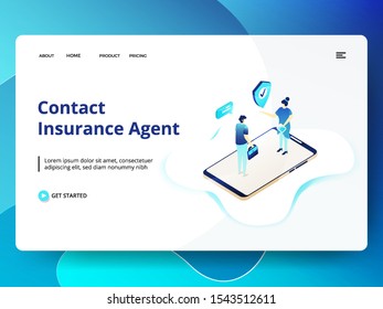 Web design page templates for Contact Insurance Agent. Concepts for website and mobile app development. Modern style vector illustration.