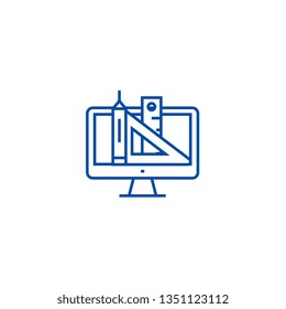 Web design, pen, ruler, tools line icon concept. Web design, pen, ruler, tools flat  vector symbol, sign, outline illustration.