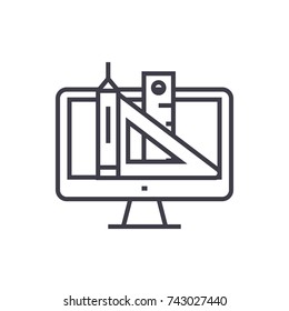 web design. pen, ruler, tools concept vector thin line icon. symbol, sign, illustration on isolated background.