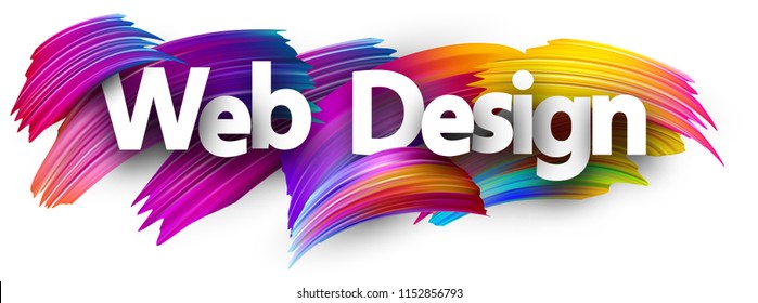 Web design poster with spectrum brush strokes on white background. Colorful gradient brush design. Vector paper illustration.