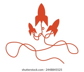 Web design with rocket in simple linear style. Rocket concept isolated on white background. Vector Illustration.