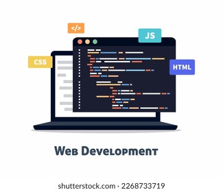 Web design and software development engineering programming and coding in laptop.