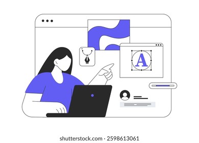 Web Design solutions, user interface engineering. Professional artist designer development web application elements. Flat Cartoon Vector Illustration, icon. Stylish abstract design for website