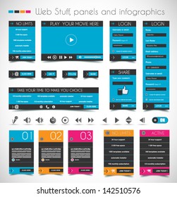 Web Design Stuff: Price Panels, Login Forms, Headers, Footers, Icons, Infographic Panels And A Multimedia Movie Player.