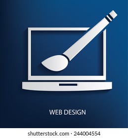 Web design symbol on blue background, clean vector