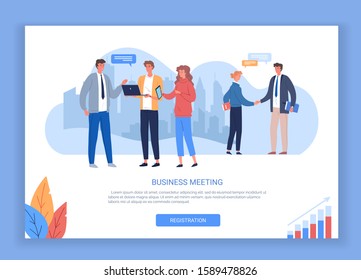 Web design template business meeting people flat vector illustration