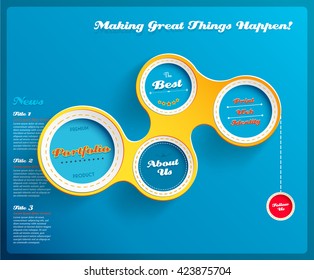 Web design template with circles on blue background. Vector Illustration. 
