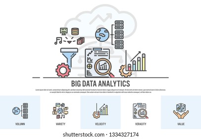 Web design template with filled line icons of big data concept - Vector illustration
