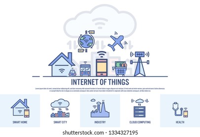 Web design template with filled line icons of internet of things concept - Vector illustration