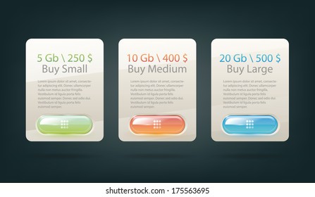 Web design template hosting, price elements. Navigation glossy menu bars
