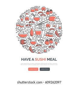 Web design template with line icons symbols of chinese, japanese, asian cuisine, cafe and food delivery. Clean, minimalistic concept. Trendy line style vector illustration. Ideal for business layout.