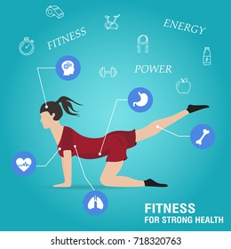 Web design template with line icons symbols of fitness studio, gym facility or health industry. Layout for World Health Day, healthy lifestyle