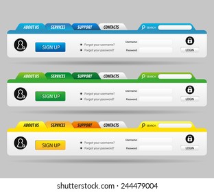 Web Design Template Navigation Menu with Register and Login interface