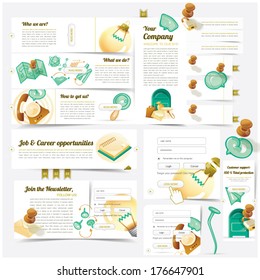 Web design template navigation set with colorful and hand drawn icon set