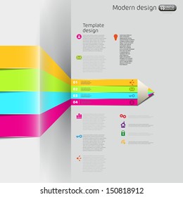Web Design template with numbered banners and pencil ending - can be used for infographics