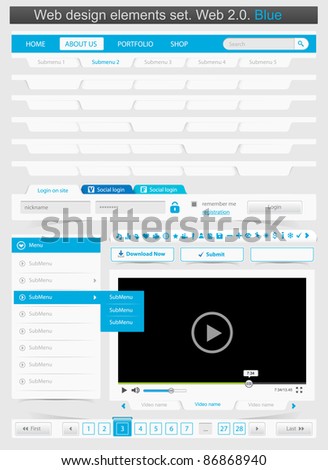 Web design template set 2.0. Vector illustration