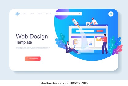 Web design template site with colorful vector illustration