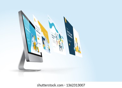 Web design template. Vector illustration concept of website design and development, app development, seo, business presentation, marketing.