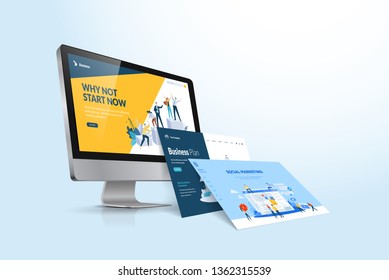 Web design template. Vector illustration concept of website design and development, app development, seo, business presentation, marketing.