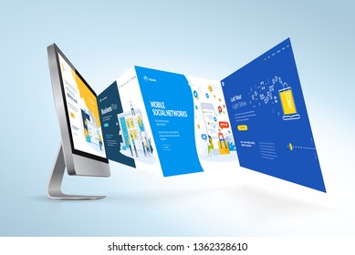 Web design template. Vector illustration concept of website design and development, app development, seo, business presentation, marketing.