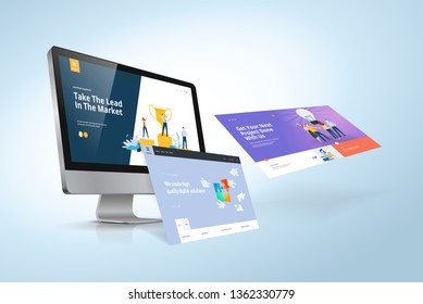 Web design template. Vector illustration concept of website design and development, app development, seo, business presentation, marketing.