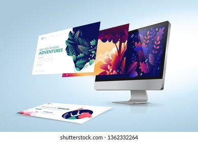 Web design template. Vector illustration concept of website design and development, app development, seo, business presentation, marketing.