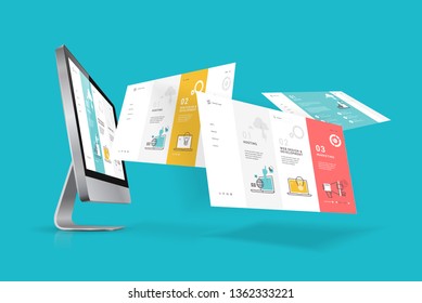 Web design template. Vector illustration concept of website design and development, app development, seo, business presentation, marketing.