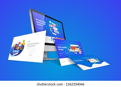 Web design template. Vector illustration concept of website design and development, app development, seo, business presentation, marketing.