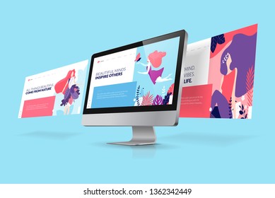 Web design template. Vector illustration concept of website design and development, app development, seo, business presentation, marketing.