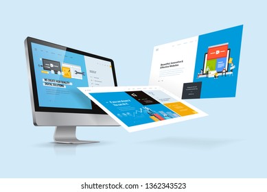 Web Design Template. Vector Illustration Concept Of Website Design And Development, App Development, Seo, Business Presentation, Marketing.