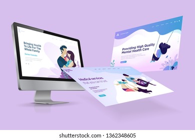 Web design template. Vector illustration concept of website design and development, app development, seo, business presentation, marketing.