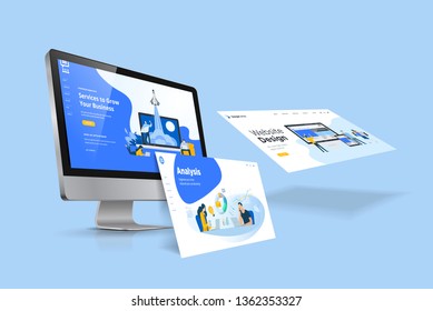 Web design template. Vector illustration concept of website design and development, app development, seo, business presentation, marketing.