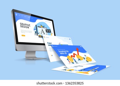 Web design template. Vector illustration concept of website design and development, app development, seo, business presentation, marketing.