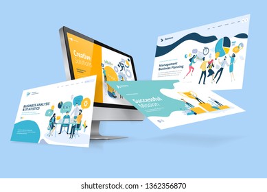 Web design template. Vector illustration concept of website design and development, app development, seo, business presentation, marketing.