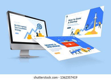 Web design template. Vector illustration concept of website design and development, app development, seo, business presentation, marketing.