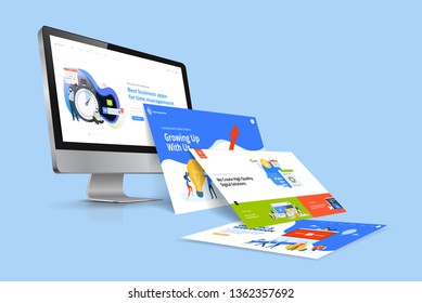 Web design template. Vector illustration concept of website design and development, app development, seo, business presentation, marketing.