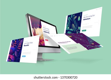 Web design template. Vector illustration concept of website design and development, app development, seo, business presentation, marketing.