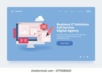 Web design template. Vector illustration concept of website or landing page design for design agency, social media, web and app development, graphic design, business apps.