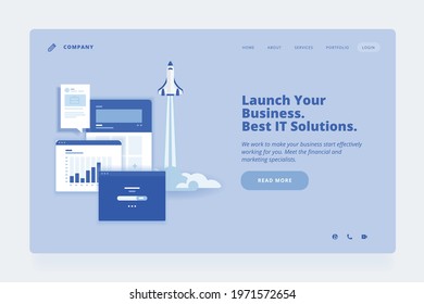 Web design template. Vector illustration concept of website or landing page design for business apps and solutions, startup, management, finance and marketing.