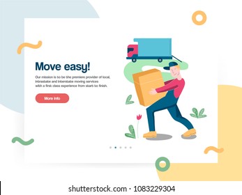 Web design template vector with mover worker helps with cargo
